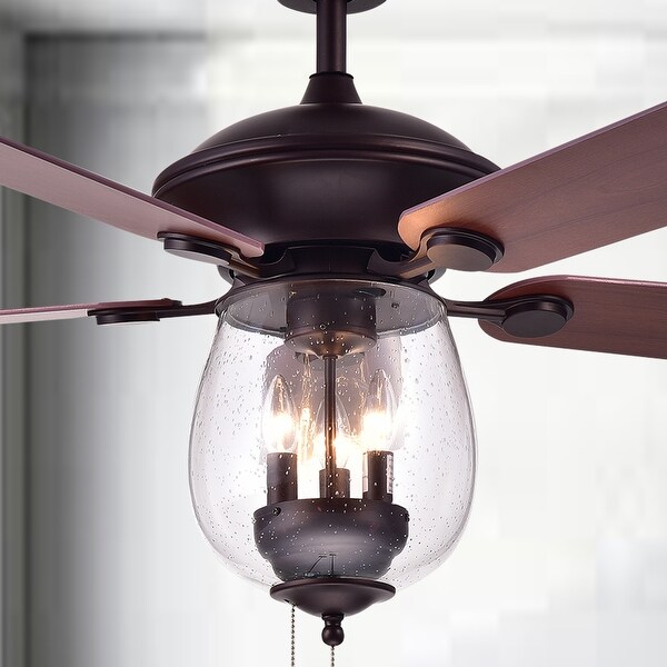 Warehouse of  Tibwald Wood Glass 52-inch 5-blade Lighted Ceiling Fan (Optional Remote) - N/A