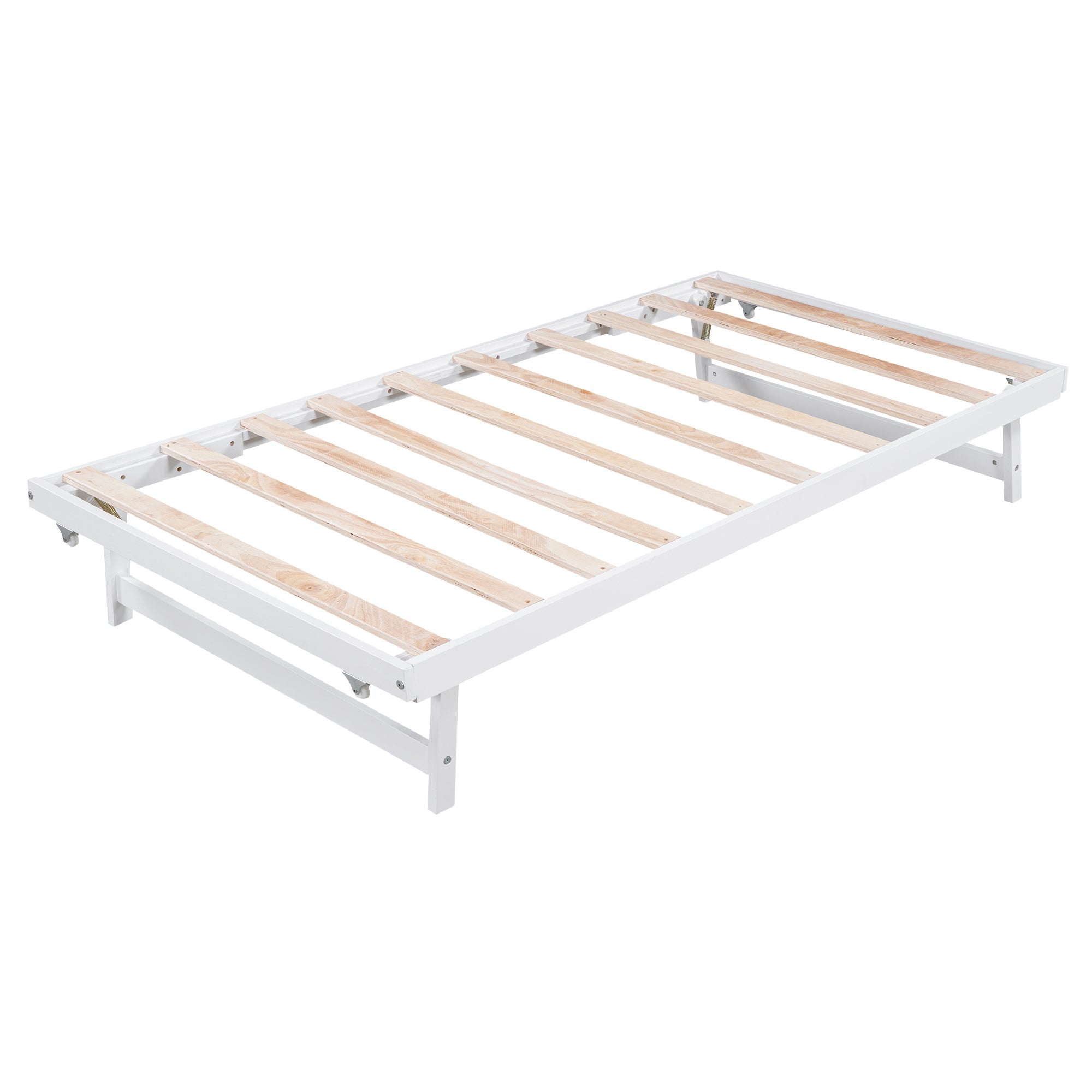 Platform Bed with Trundle Frame Set, Wooden Bed Frame with Headboard for Bedroom for Kids, White