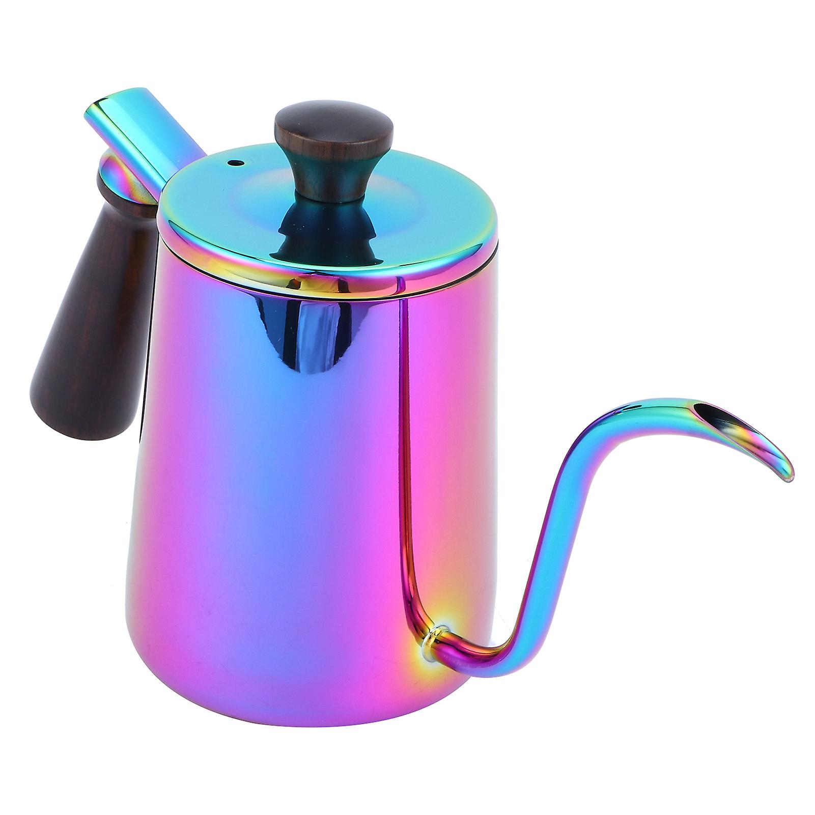 Pour-over Coffee Kettle， Stainless Steel Goose Neck Kettle 700ml Colorful Long Narrow Spout Coffee Tea Drip Pot With Wooden Handle For Home Office[col