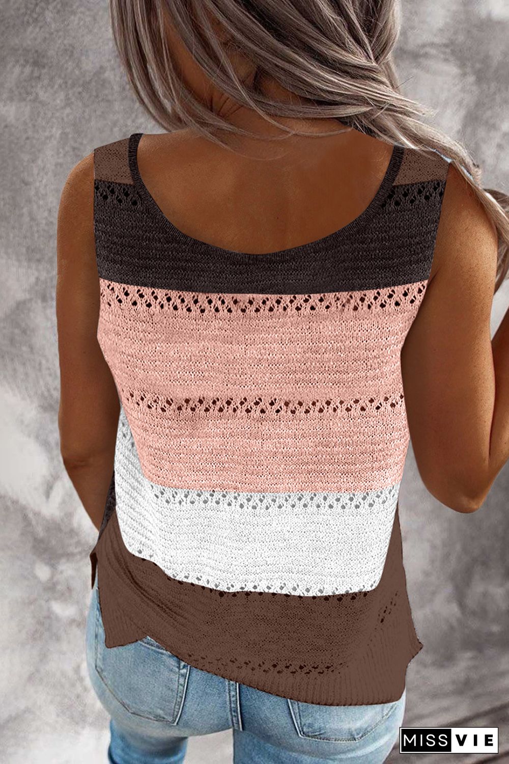 Brown Color Block Knitted Tank Top