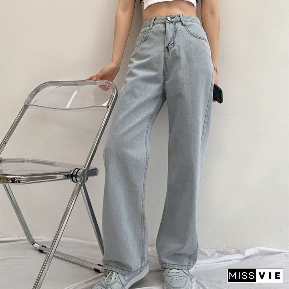 Woman Jeans High Waist Clothes Wide Leg Denim Clothing Blue Streetwear Vintage Quality Fashion Harajuku Straight Pants