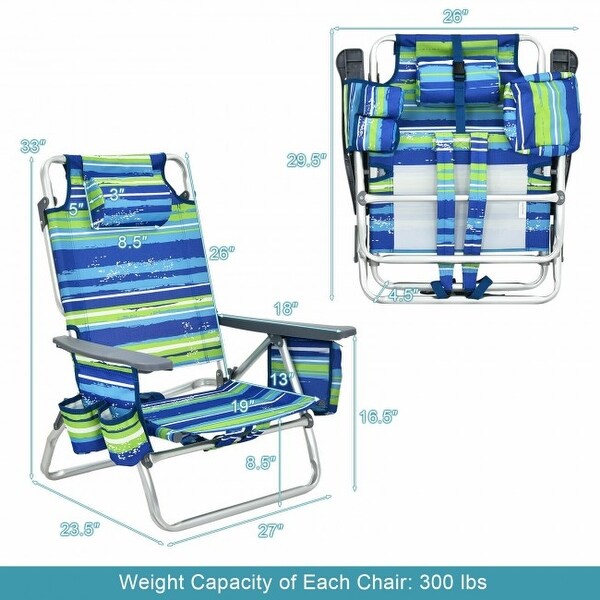 4-Pack 5-Position Outdoor Folding Backpack Beach Reclining Chair with Pillow - 23.5