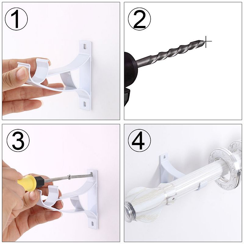 Window Drapery Curtain Rod Pole Hanging Hook Wall Bracket White 2pcs