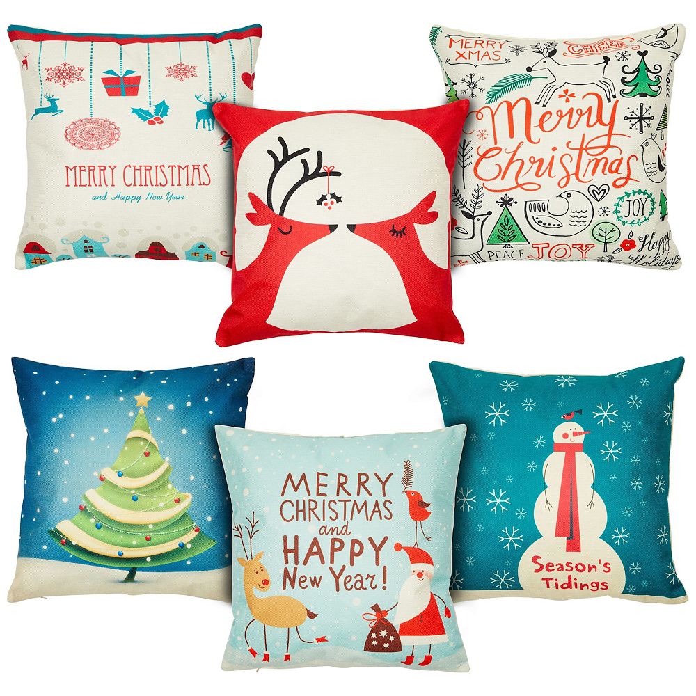 18x18 Holiday Throw Pillow Covers， Merry Christmas， Seasons Tidings， Happy New Year (6 Pack)