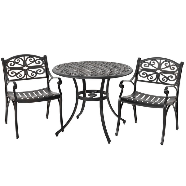 Nuu Garden Outdoor 3Piece Cast Aluminum Bistro Set with Umbrella Hole