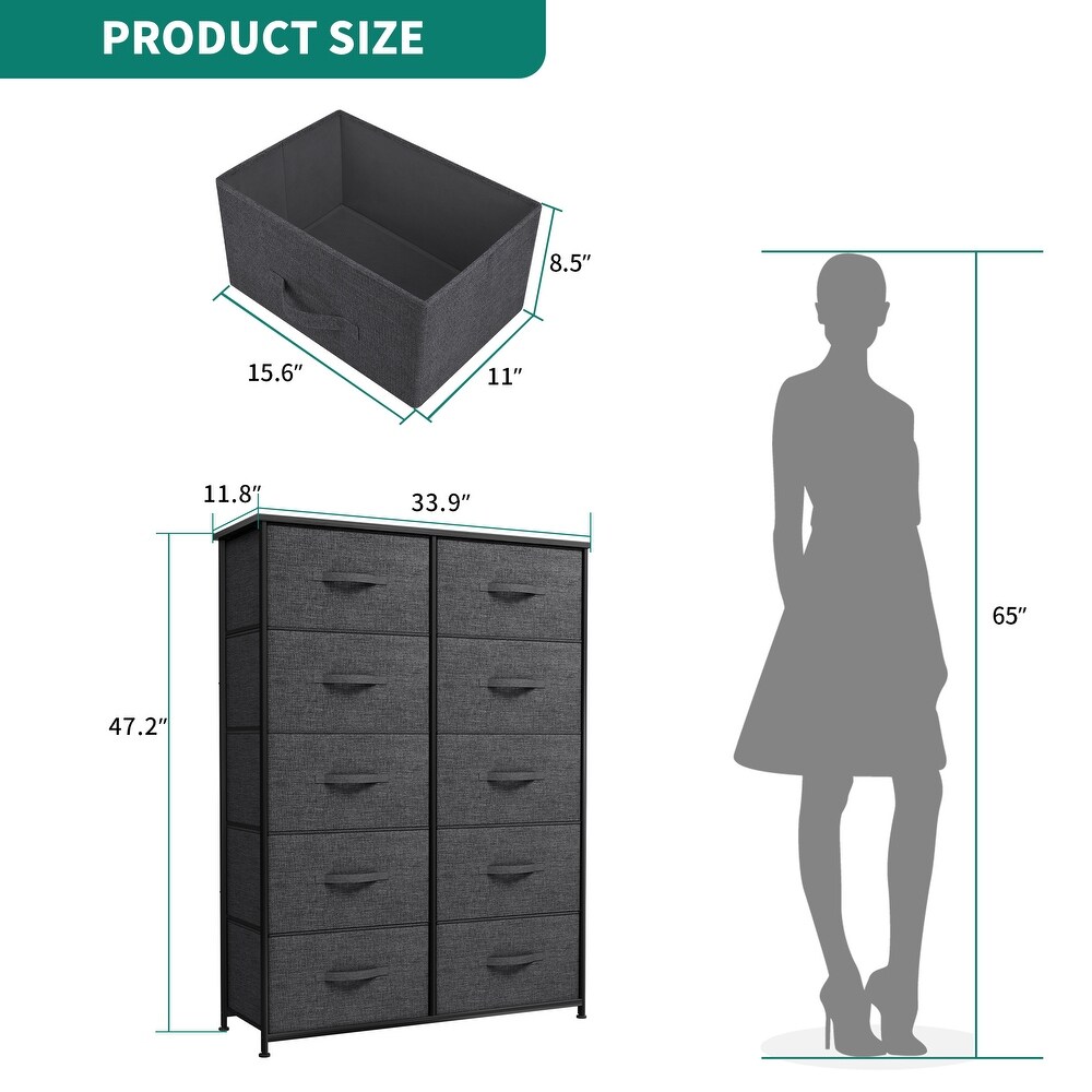 Modern 10 Drawer Dresser Fabric Storage Tower