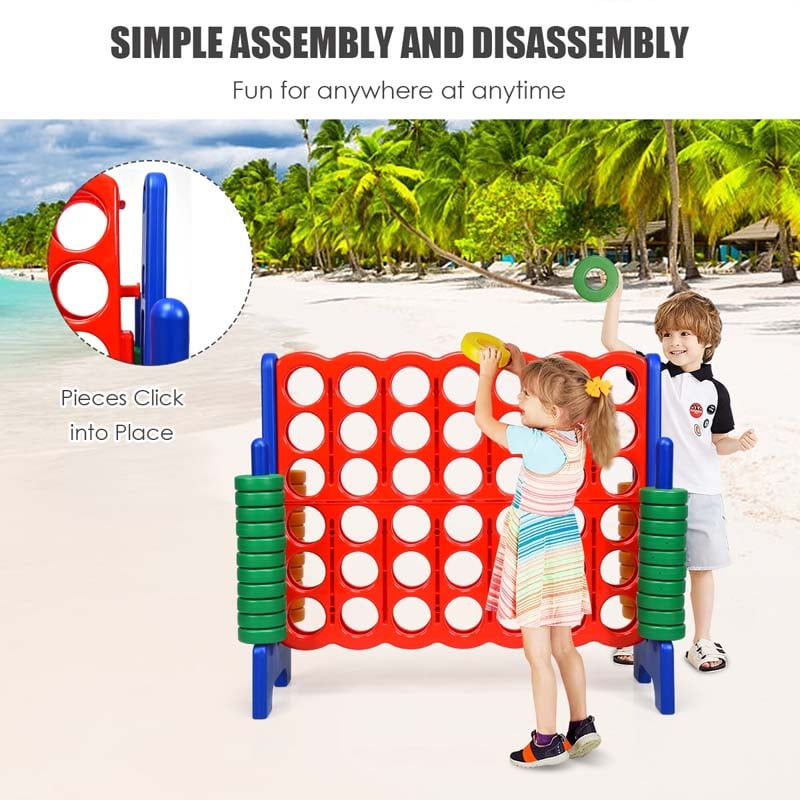 Giant 4-In-A-Row, Jumbo 4-to-Score Giant Game Set with 42 Jumbo Rings & Quick-Release Slider