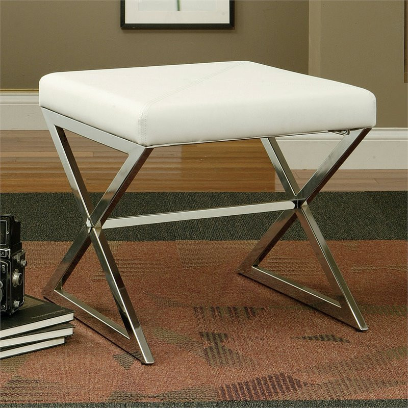 Home Square 2 Piece Faux Leather Ottoman Set in White and Chrome   Contemporary   Footstools And Ottomans   by Homesquare  Houzz