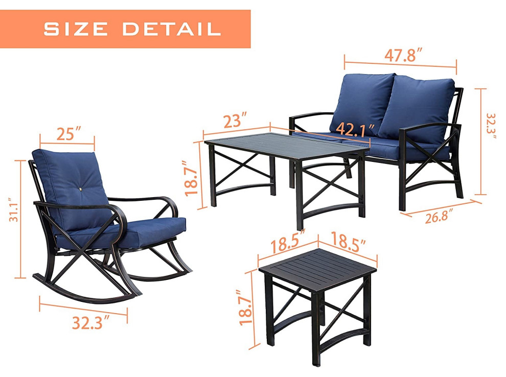 5 Pieces Patio Set  Rocking Chairs  ampLoveseat With Padded Seat and Back   Transitional   Side Tables And End Tables   by Declusia  Houzz