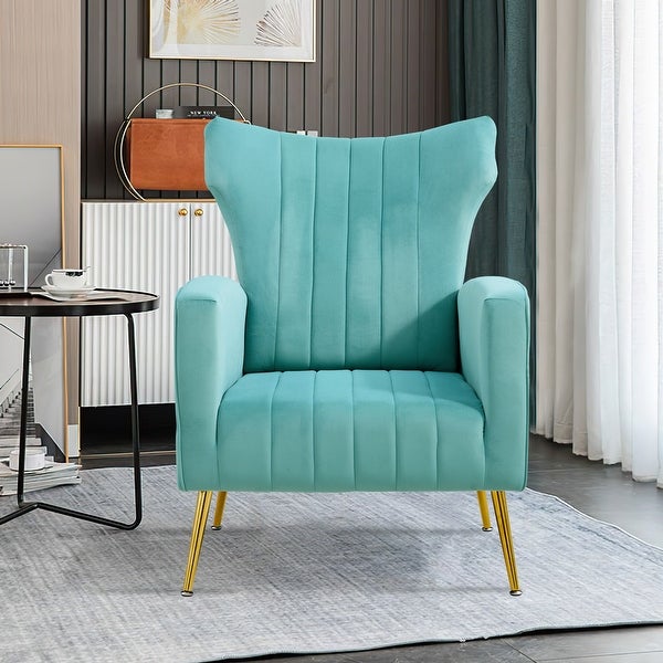 Modern Velvet Accent Chair with Arms， Wingback Reading Chair， Comfy Upholstered Single Leisure Sofa for Living Room Bedroom