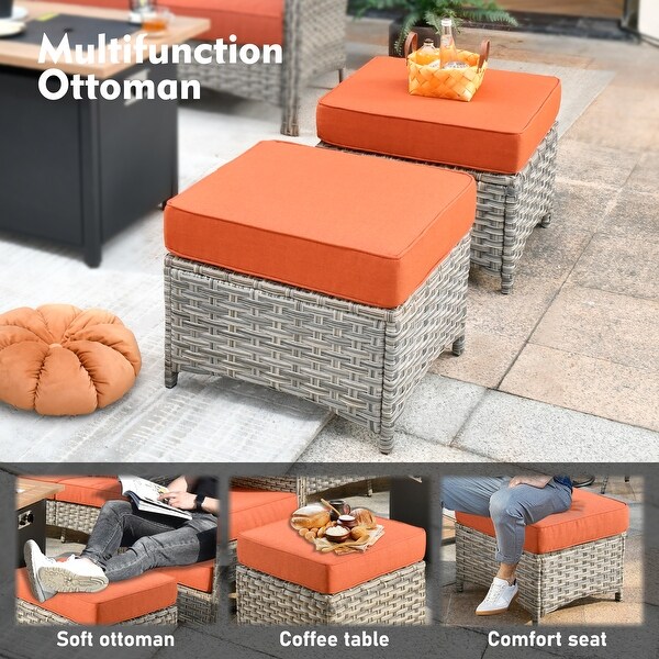 OVIOS 5 Pieces Outdoor Wicker Curved Swivel Chair Set With Ottoman