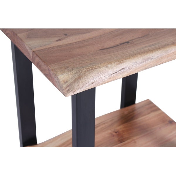 Hornby Modern Handmade Live Edge Acacia and Iron Two Tier Side Table