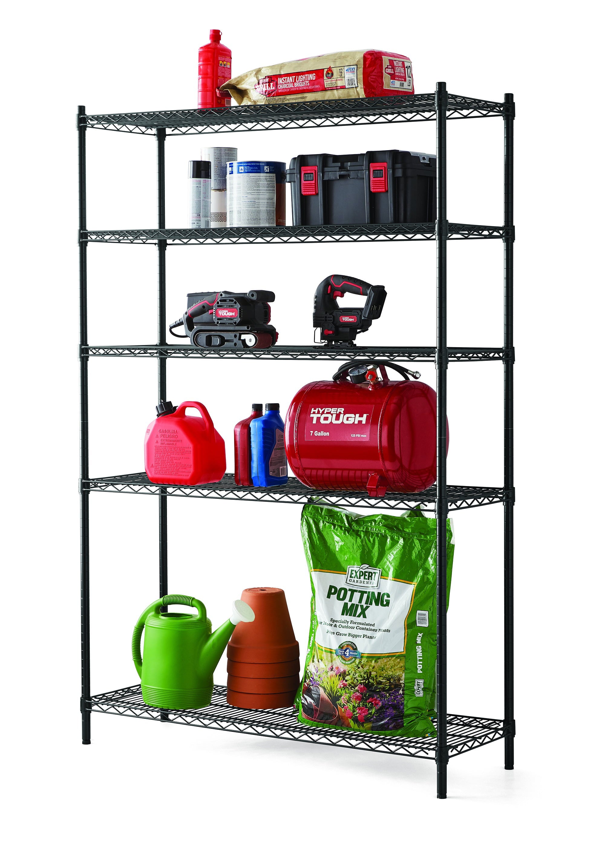 Hyper Tough Heavy Duty 5 Tier Wire Shelf, Black, 3000 lb Capacity