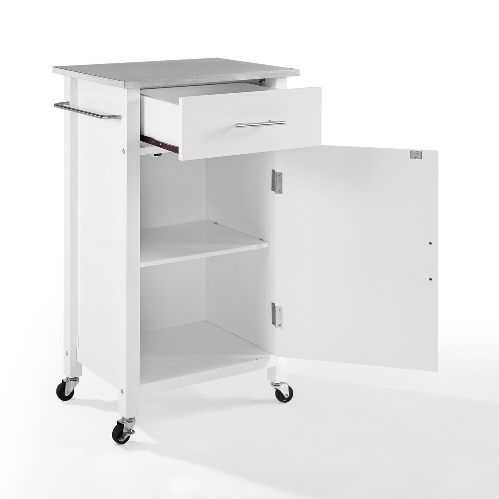 Crosley Savannah White Compact Kitchen Island Cart with Stainless Steel Top   37\