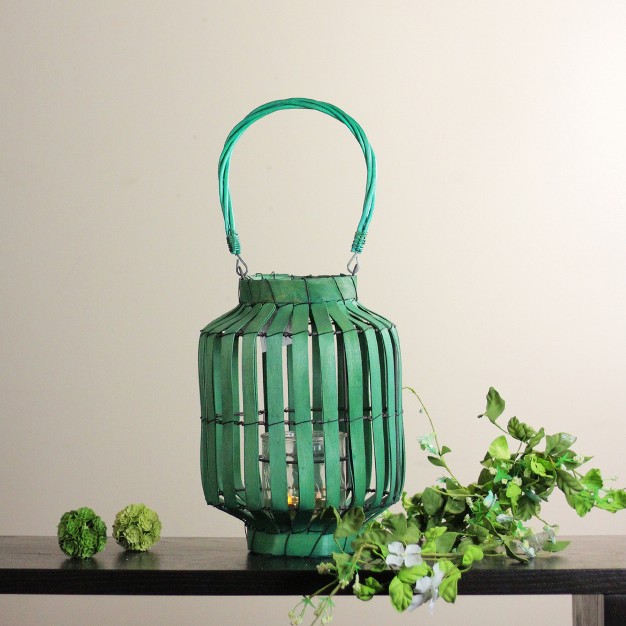 Tropicalia Green Cabana Tiki Bar Votive Candle Holder Lantern