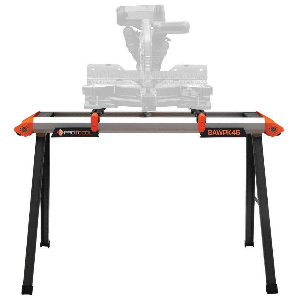 PROTOCOL 46 in. x 29 in. Lightweight Aluminum Sawhorse 2-Piece Combo Pack with Miter Saw Mounting Brackets 500 lbs. Capacity SAWPK46