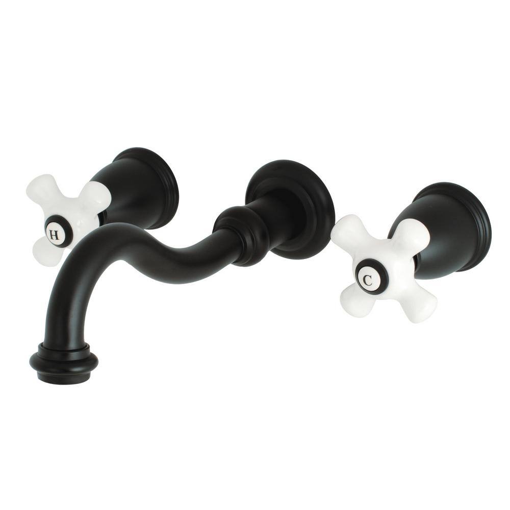 Kingston Brass Restoration 2-Handle Wall-Mount Roman Tub Faucet in Matte Black (Valve included) HKS3020PX