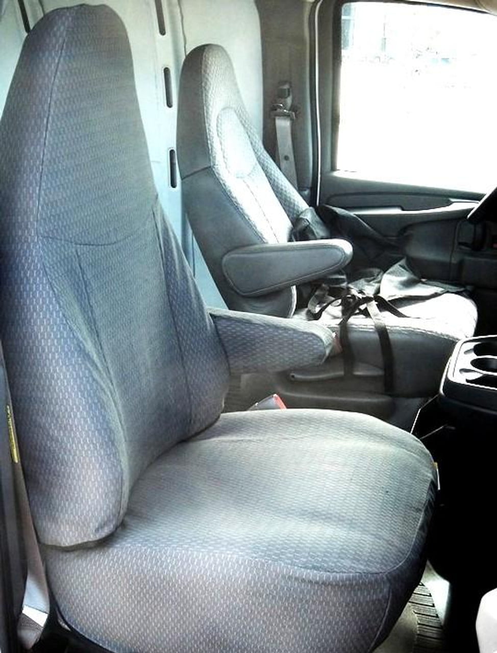 C1138 2010-2021 Chevy Express Front Captain Chairs (Version without Grab Handle on Passenger Seat Backrest) in Gray Twil