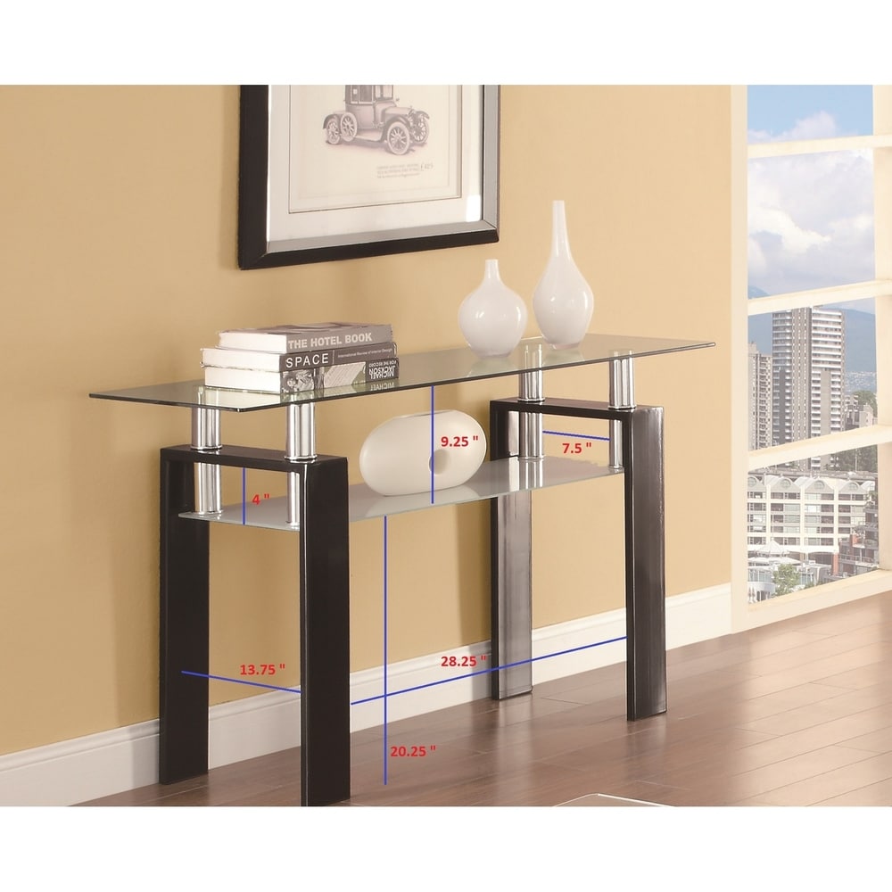 Coaster Furniture Dyer Black Tempered Glass Sofa Table with Shelf