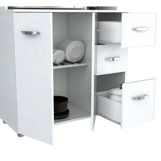 Inval Laricina 35.04 in. x 15.35 in. x 66.14 in. Microwave Storage Utility Cabinet in White GCM-042