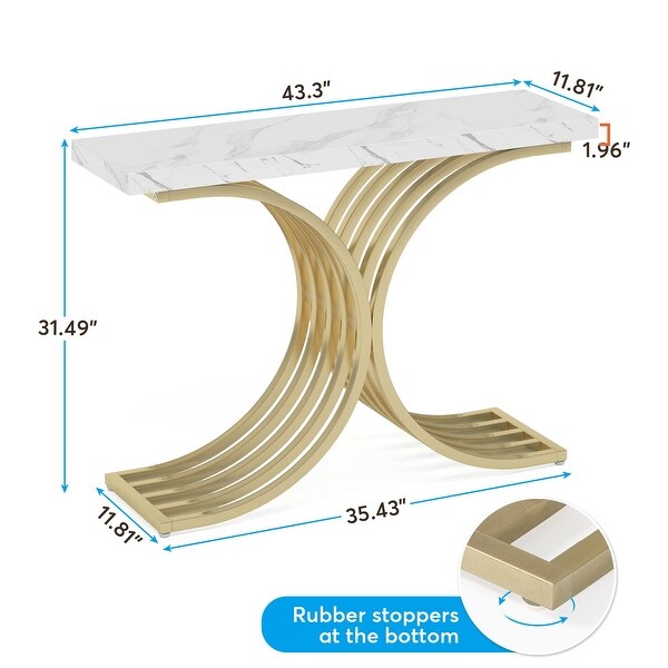 Gold Entryway Console Table with Metal Base， Modern foyer Entry tables， Narrow Sofa Accent Table with Marble Top