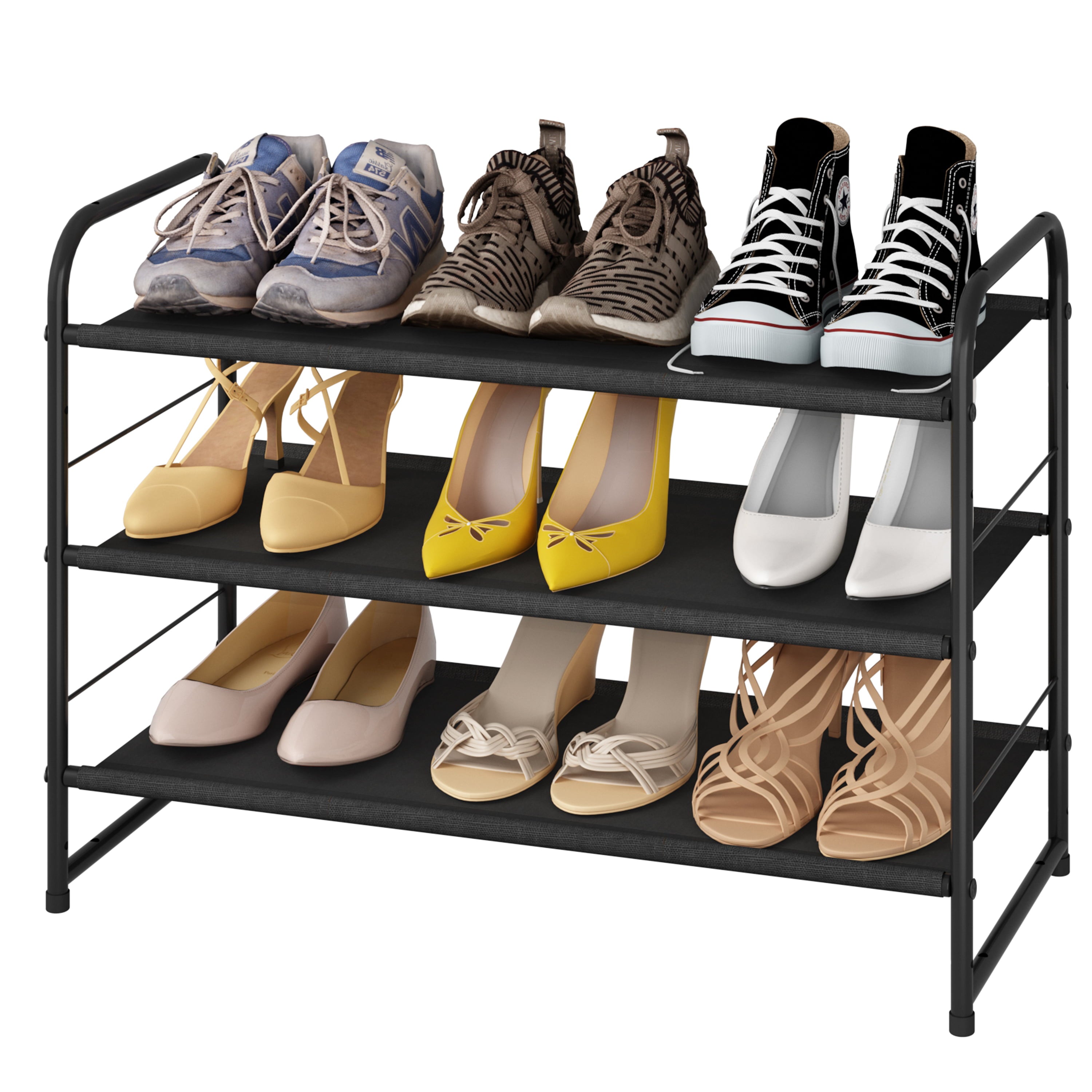 Simple Trending 3-Tier (9 Pairs) Fabric Shoe Rack ， Black