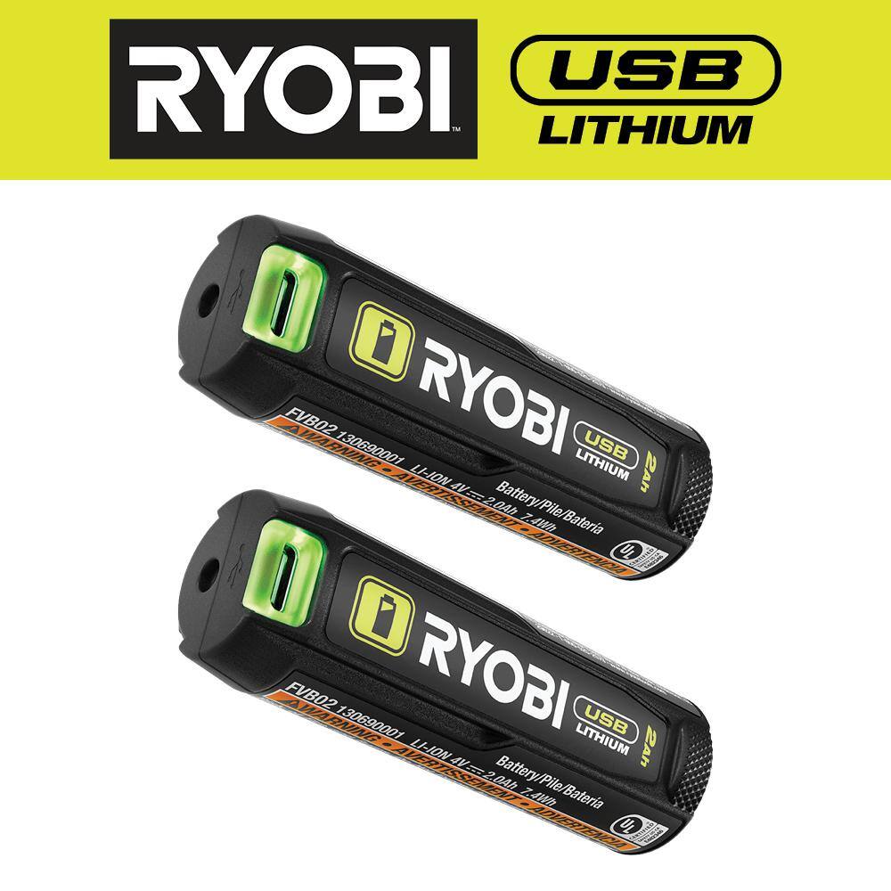 RYOBI USB Lithium 2.0 Ah Lithium Rechargeable Batteries (2-Pack) FVB202