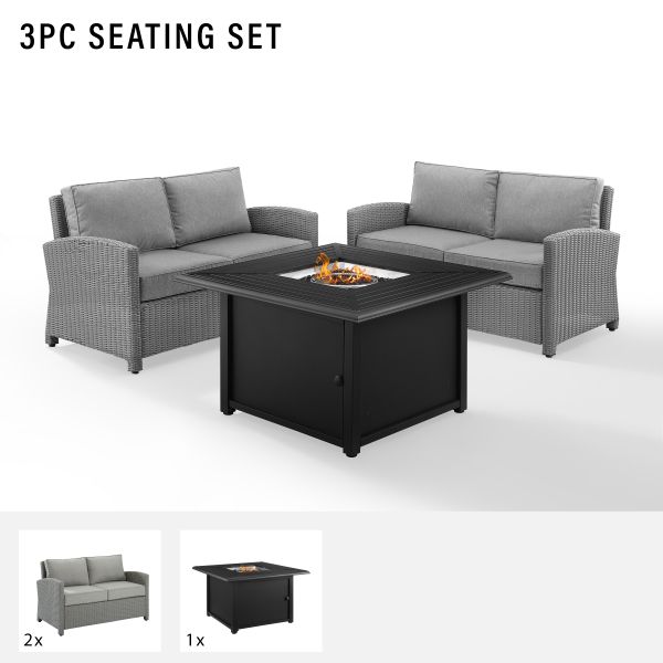 Bradenton 3Pc Wicker Loveseat Set W/Fire Table