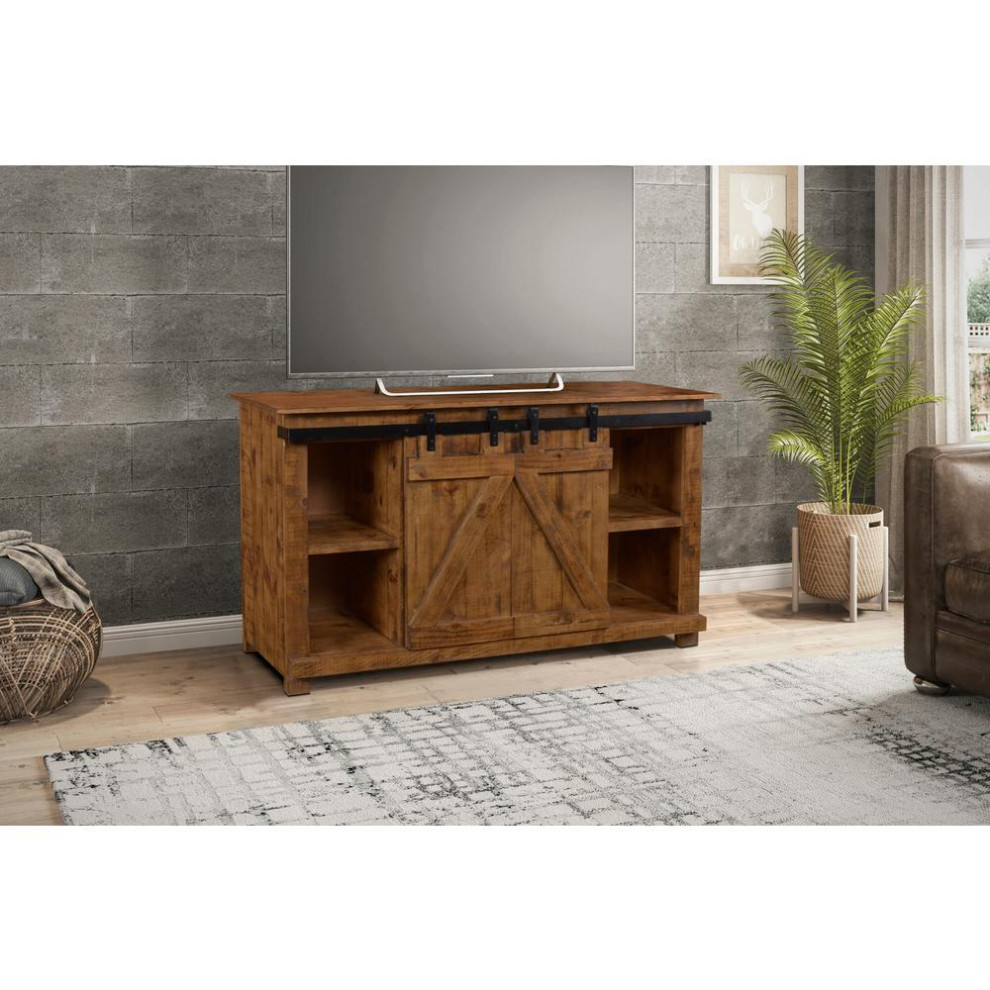 Stowe 60 in. Rustic Brown TV Stand Fits TV  x27s up to 70 in. with Cable Management   Industrial   Entertainment Centers And Tv Stands   by BisonOffice  Houzz