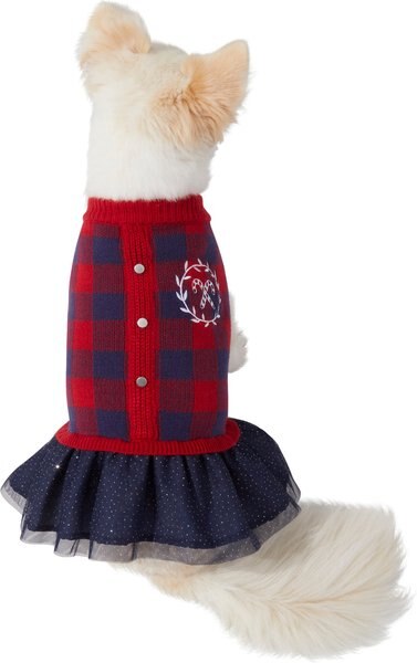 Frisco Candy Cane Plaid Dog and Cat Sweater Dress