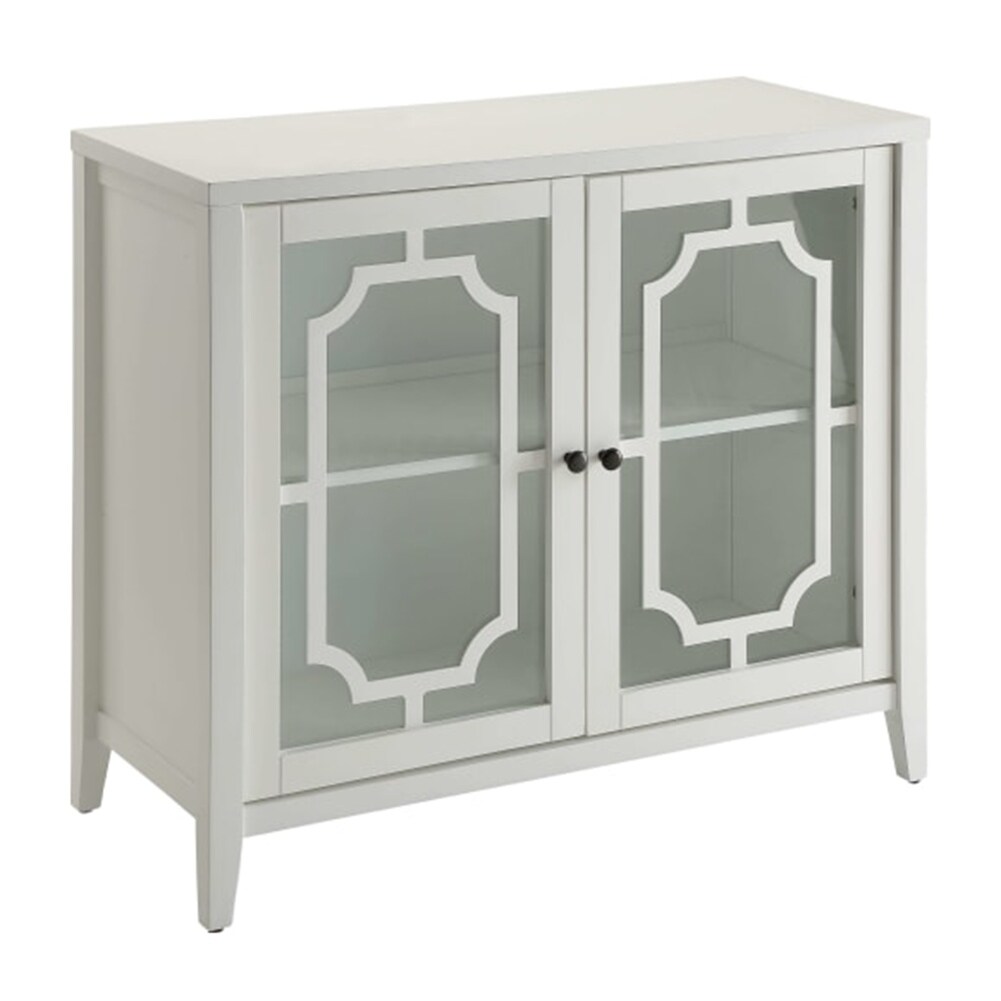 White Wood Console Table Storage Cabinet With 2 Glass Door and Shelf