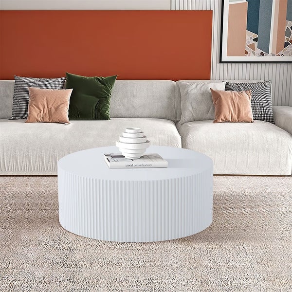 Contemporary Round Coffee Table with Handcrafted Relief