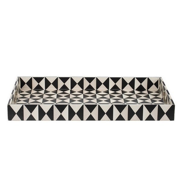 25 Inch Decorative， Black White Wood Trays， Art Deco Geometric， Set of 2 - 25L x 15W x 2.5H