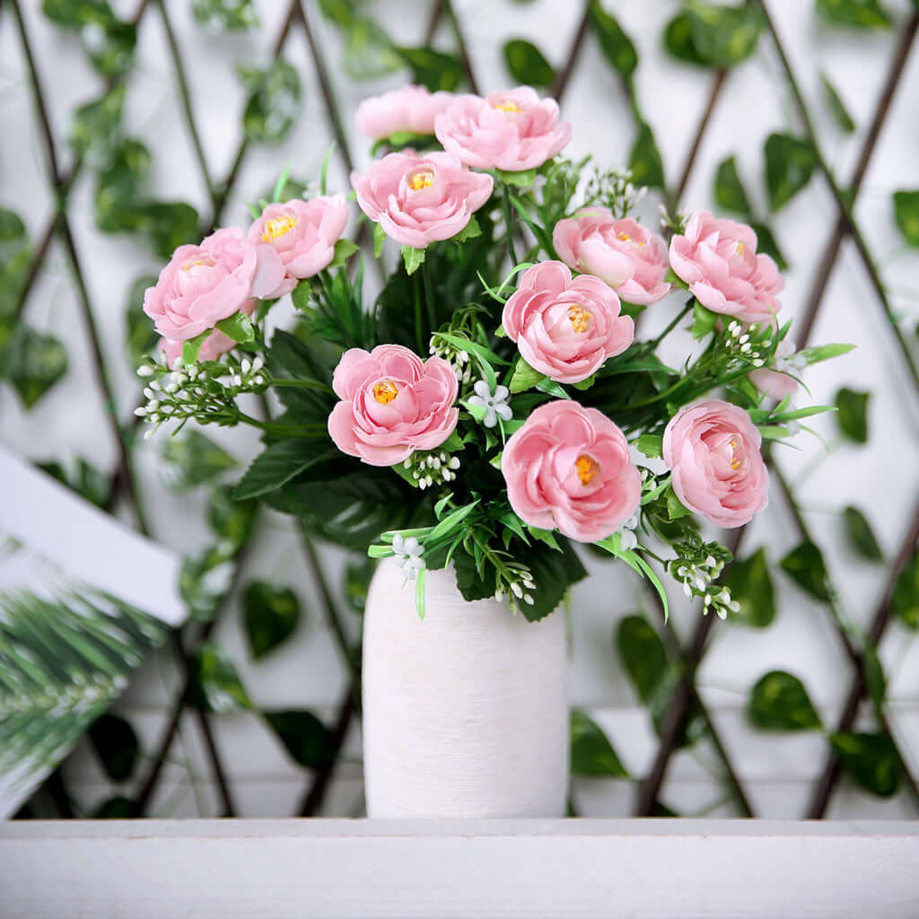 4 Bushes Pink Artificial Silk Peony Flower Bouquet Arrangement