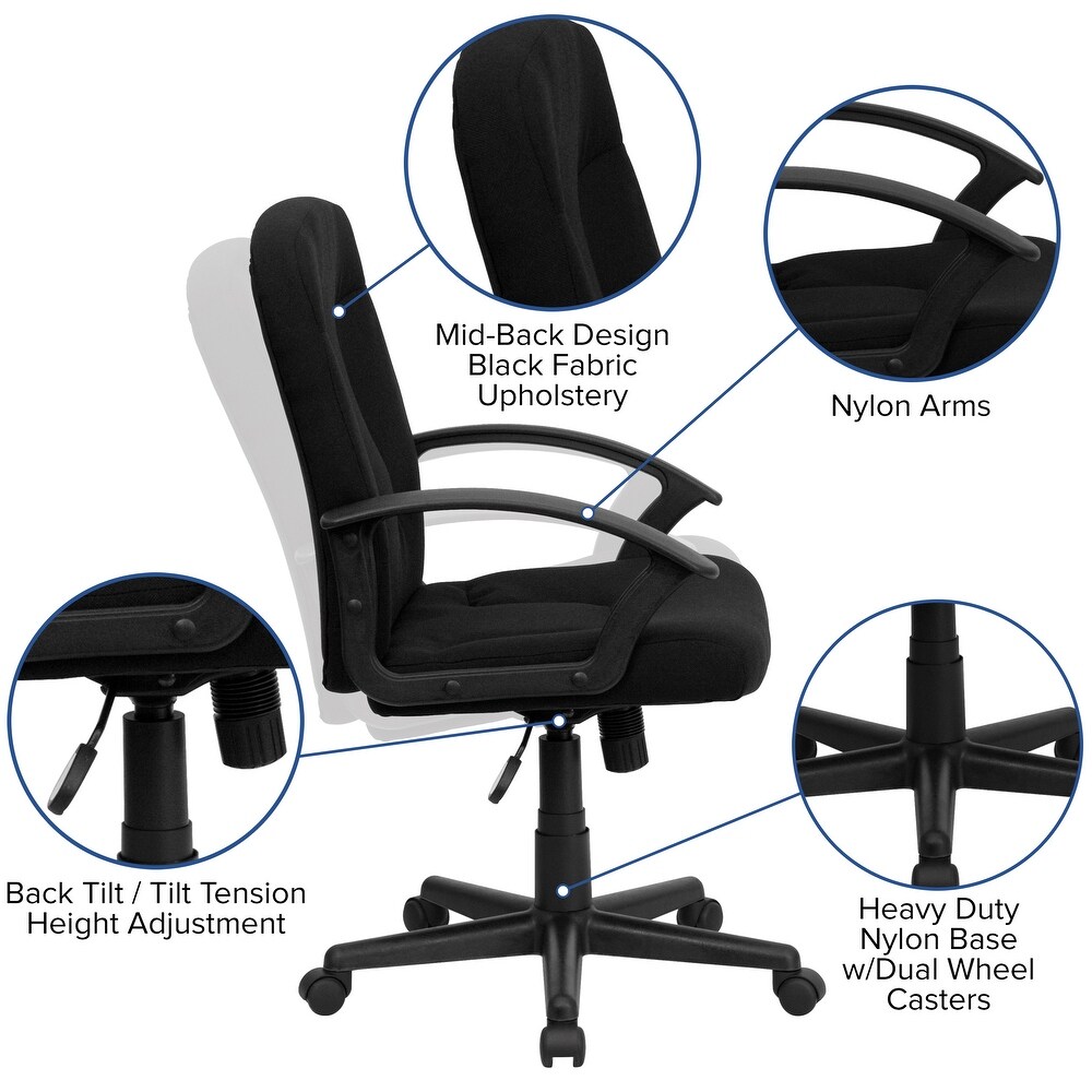 Mid Back Fabric Executive Swivel Office Chair with Nylon Arms