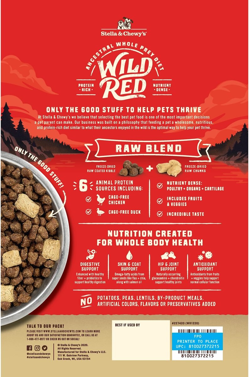 Stella and Chewy's Wild Red Raw Blend Kibble Wholesome Grains Prairie Recipe Dry Dog Food