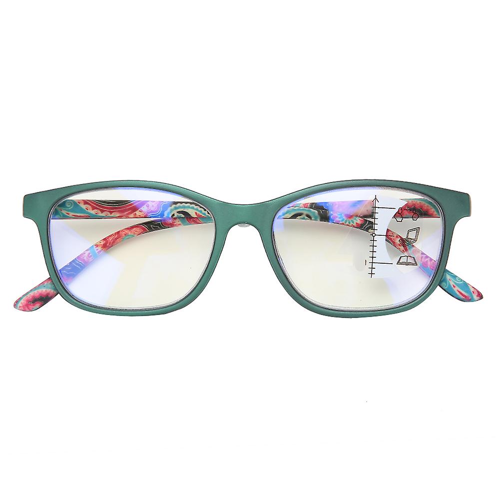 Visual Fatigue Relief Multifocal Reading Glasses Anti Blue Rays Presbyopic Glasses(+100 Green)