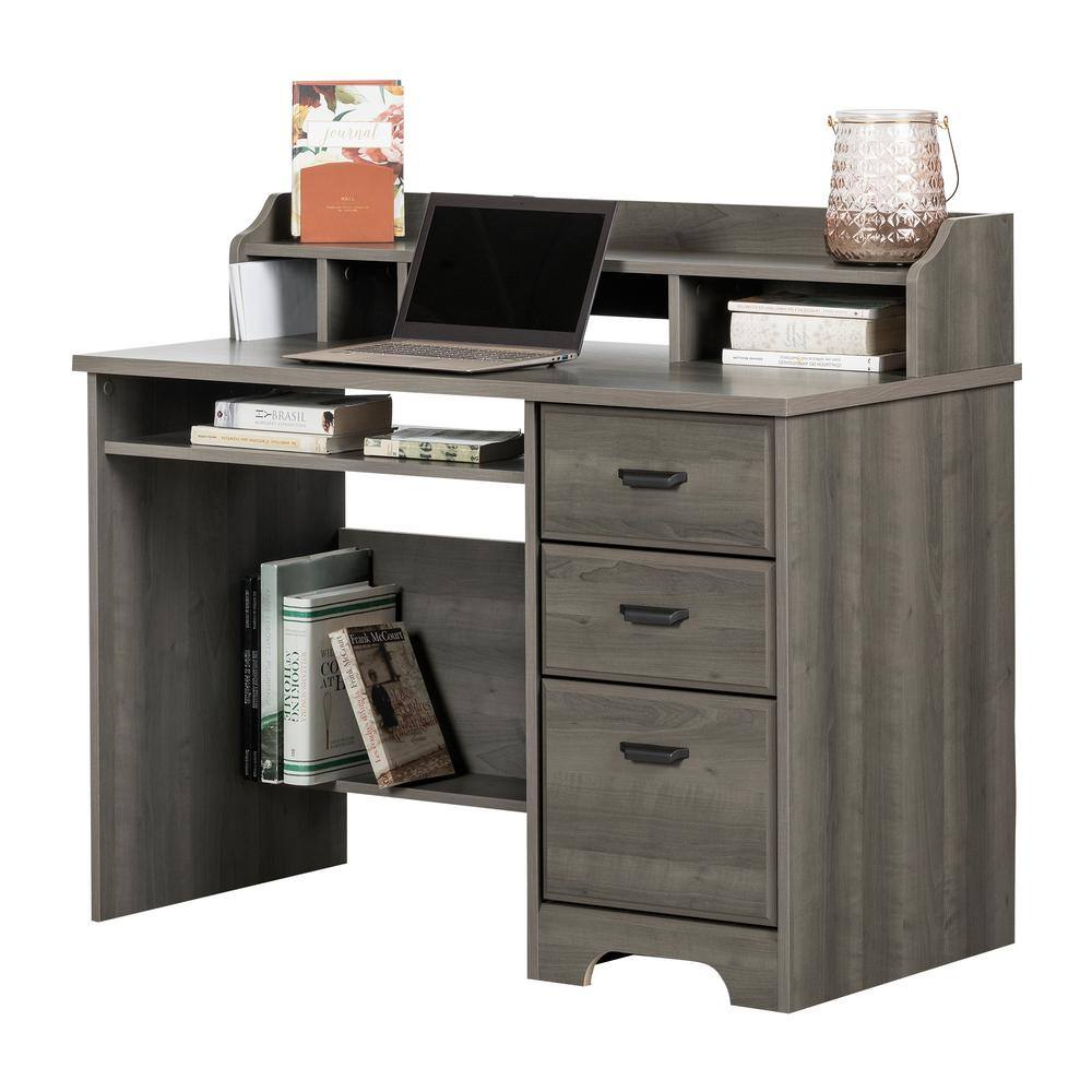 South Shore 44.75 in. Gray Maple Rectangular 3 -Drawer Computer Desk with Hutch 12108