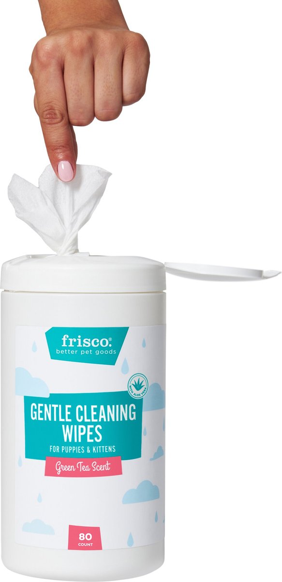 Frisco Gentle Cleaning Waterless Grooming Wipes for Puppies and Kittens， Green Tea Scent