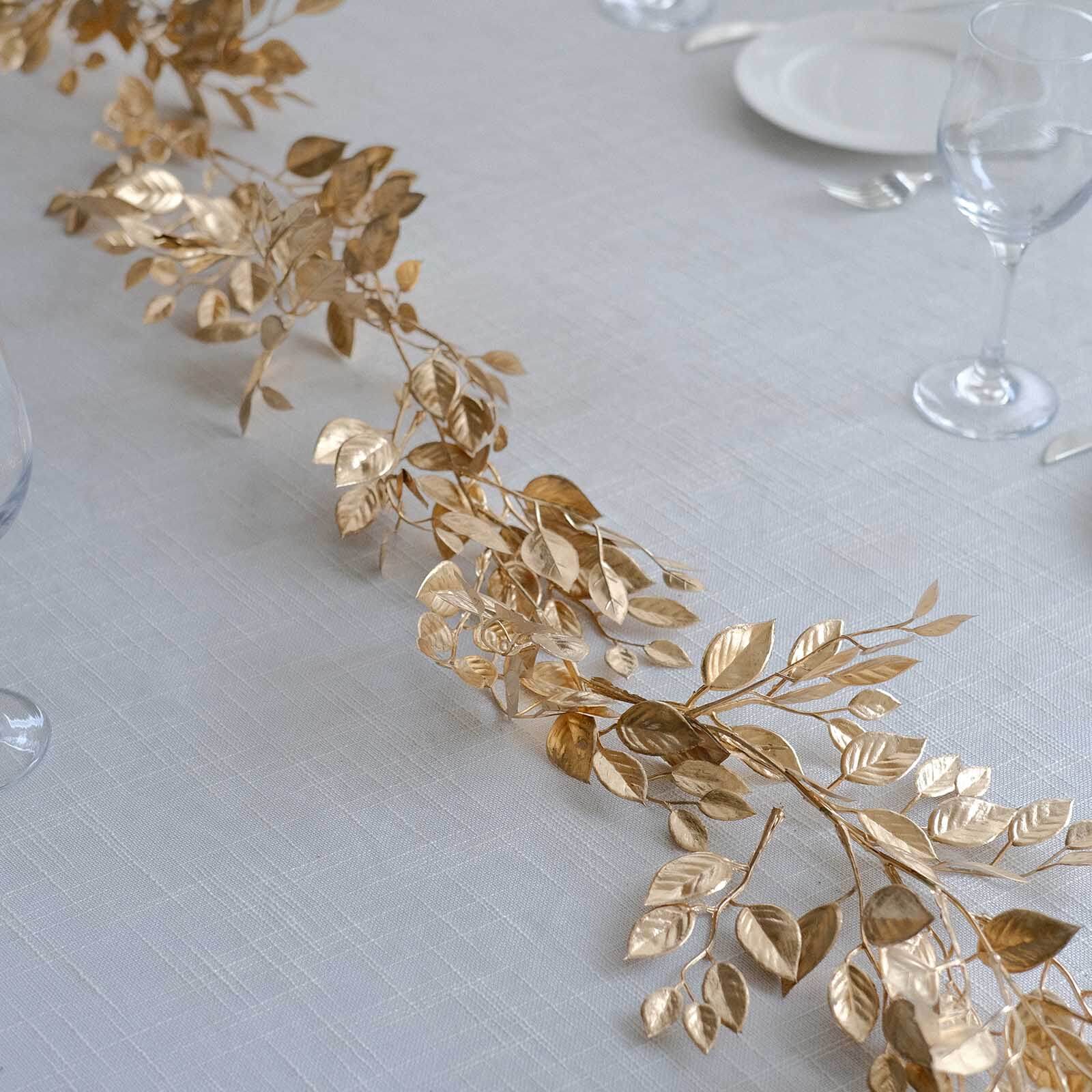 Metallic Gold Magnolia Leaf Table Garland, DIY Craft Hanging Vine Wreath - 6ft