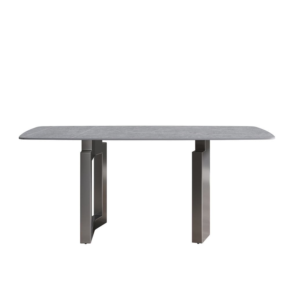 70 Inch Artificial Marble Stone Curved Metal Leg Dining Table for 6 8