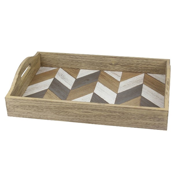 X 12 quot Country Rustic Wooden Chevron Serving Tray Brown Stonebriar Collection