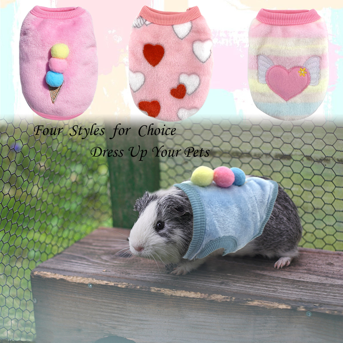 Vehomy 4 Pieces Bunny Clothes for Rabbits- Small Animal Guinea Pig Warm Vest Clothes Costume Soft T-Shirt for Kitten Ferret Chihuahua Puppy Mini Dog and Small Animals XXS