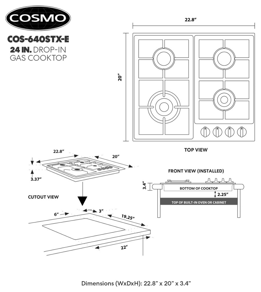 Cosmo 24 quotGas Cooktop with 4 Sealed Triple Ring Burners Easy Clean   Contemporary   Cooktops   by Cosmo  Houzz