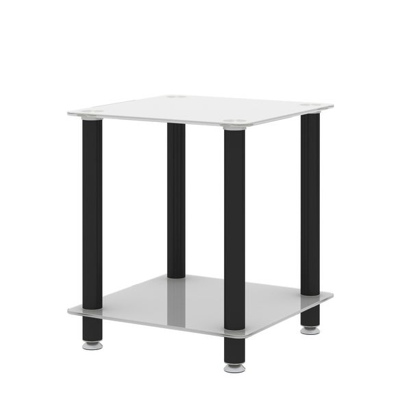 White and Black Side Table 2-Tier Space End Tablewith Storage Shelve