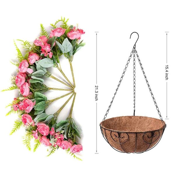 Artificial Flowers in Hanging Basket Planter for Home Spring Summer Decoration，Silk Hydrangea Outdoor Indoor Arrangements