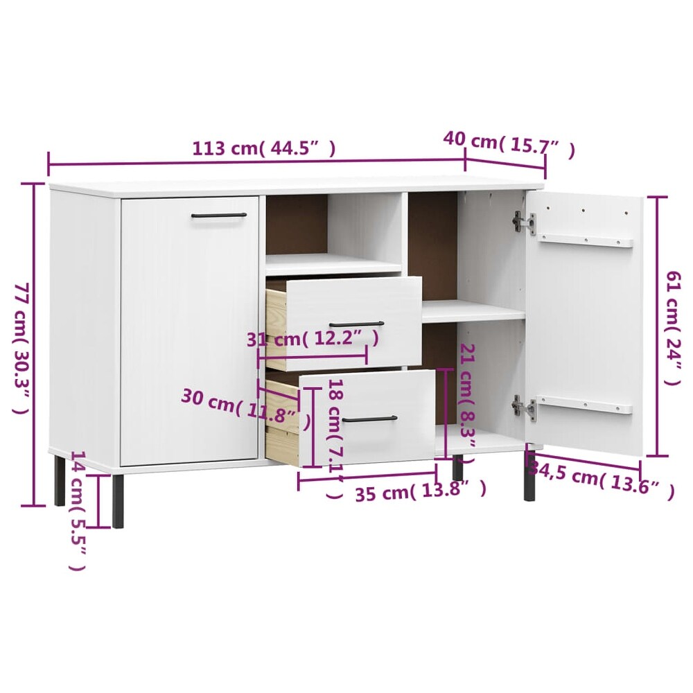 vidaXL Sideboard Buffet Cabinet with Metal Legs for Kitchen Solid Wood OSLO   44.5\