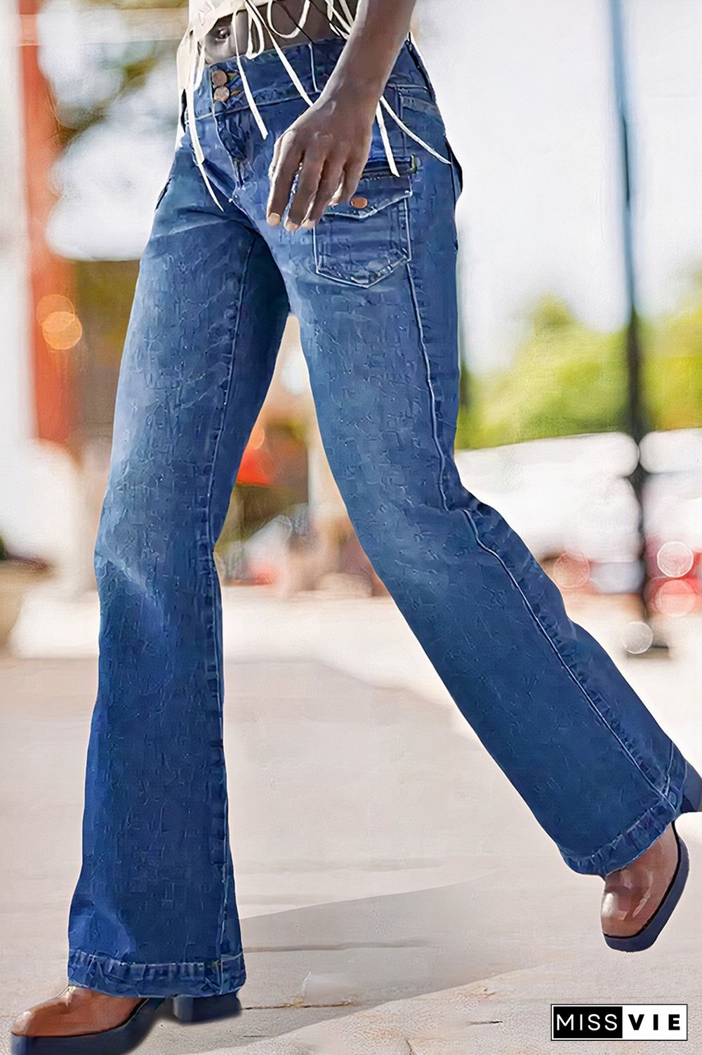 Vintage Flap Pocket Low Rise Flare Jeans