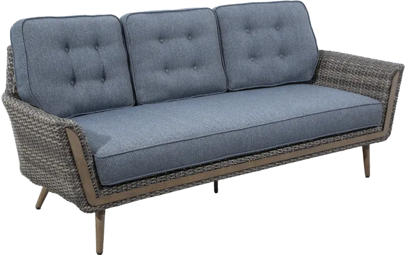 Drew and Jonathan Home Eton Navy Linen and Wicker Patio Sofa