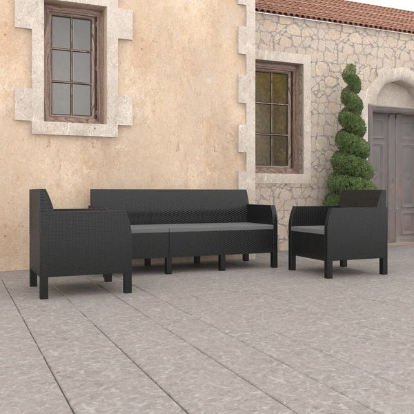 3 Piece Patio Lounge Set with Cushions PP Rattan Anthracite - Overstock - 36363387